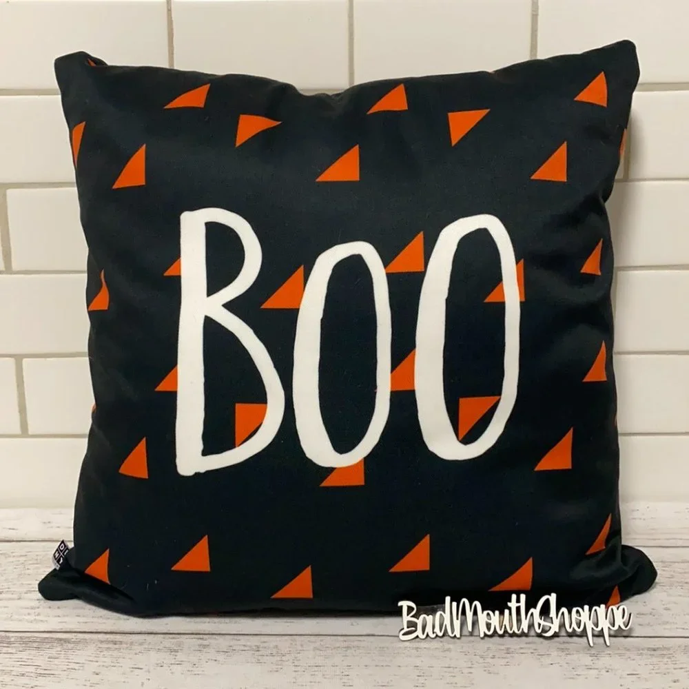 *Zoe Wodarz Halloween BOO Black Orange Geometric Modern Throw Pillow
